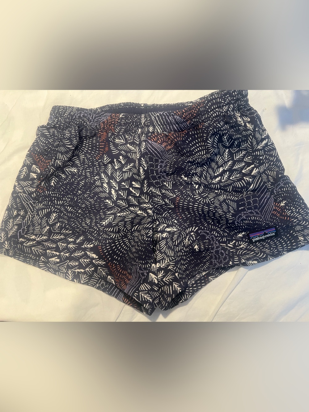 Patagonia Navy Blue Shorts with White Leaf Print Girl’s Medium
